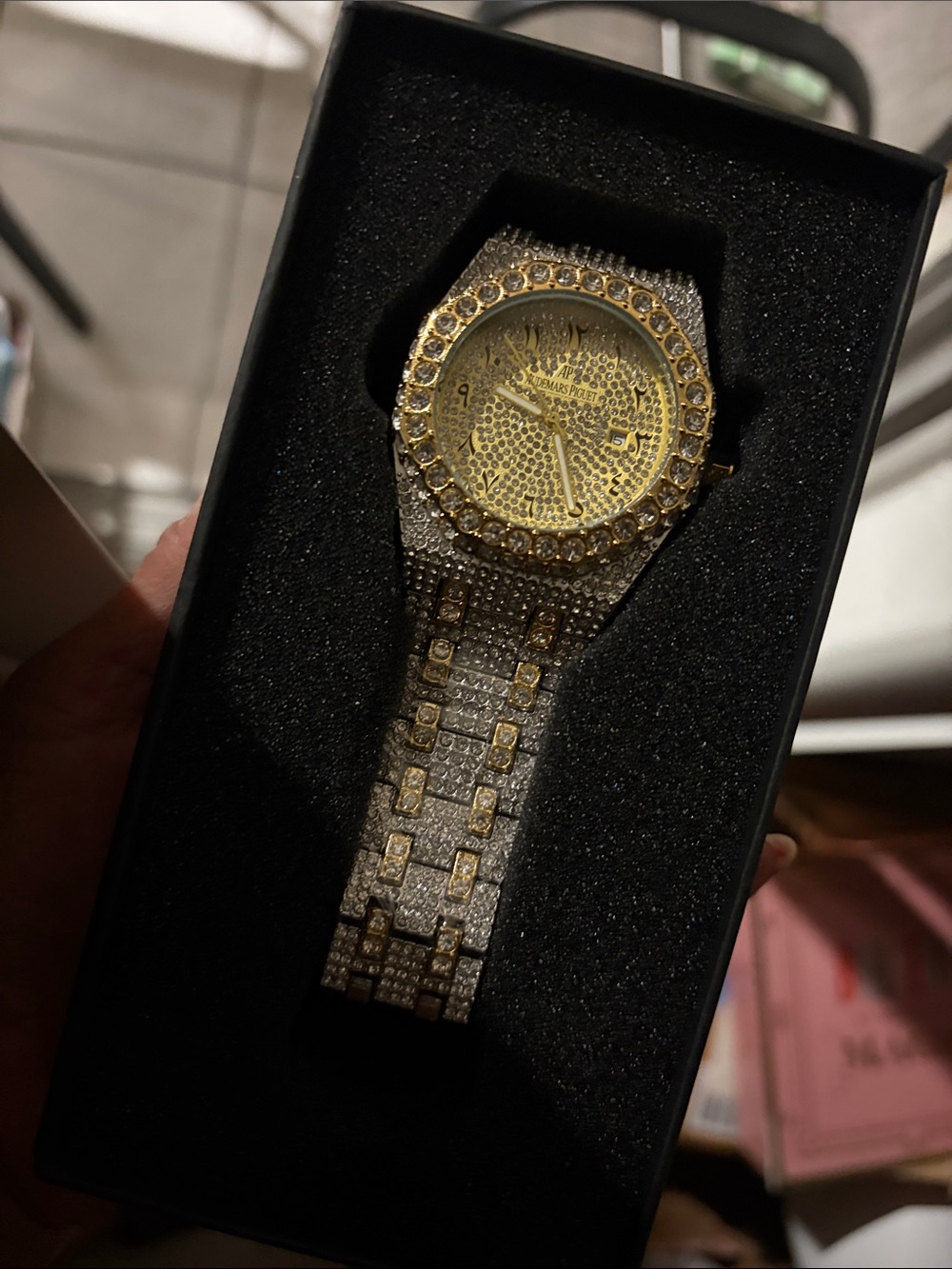 AP Men's Gold-Tone Crystal Dress Watch - Sparkling Silver Band Iced Out